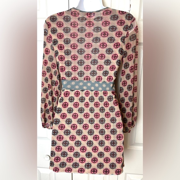 Vintage SWEET PEA Mesh Top Shirt Geo Polka Dot Blouse Y2K Blue Pink Tan Scoop - Picture 5 of 8